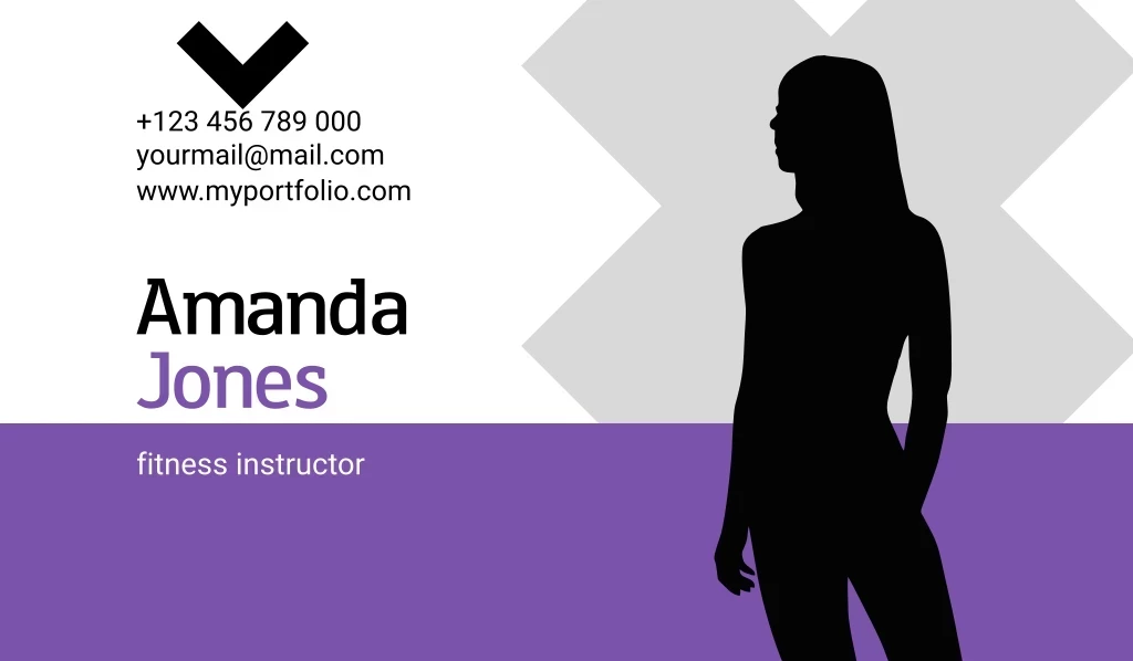 Amanda Jones, Fitness Instructor, +123 456 789 000, Yourmail@mail.com, Www.myportfolio.com Лого
