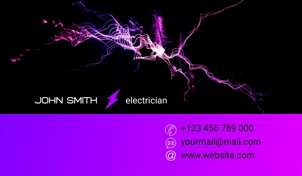 John Smith, Electrician, +123 456 789 000 Yourmail@mail.com Www.website.com Лого