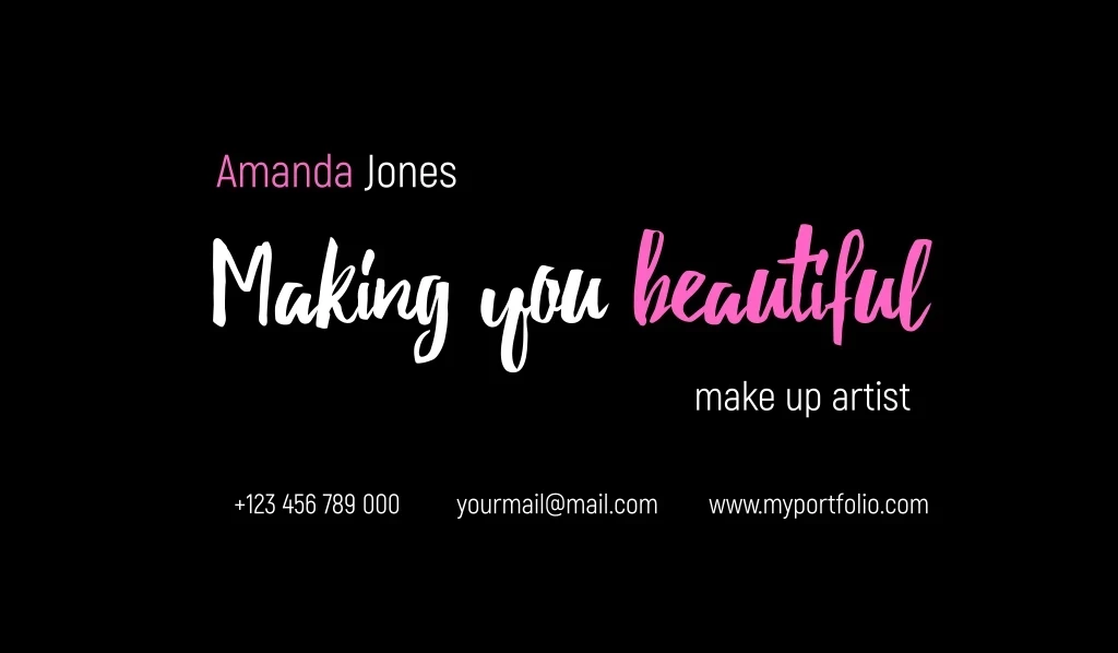 +123 456 789 000, Make Up Artist, Making You Beautiful, Amanda Jones, Yourmail@mail.com, Www.myportfolio.com Лого