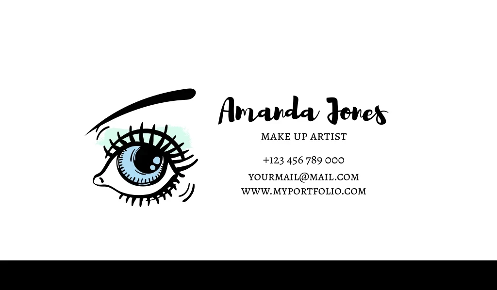 +123 456 789 000, Make Up Artist, Yourmail@mail.com, Www.myportfolio.com, Amanda Jones Лого