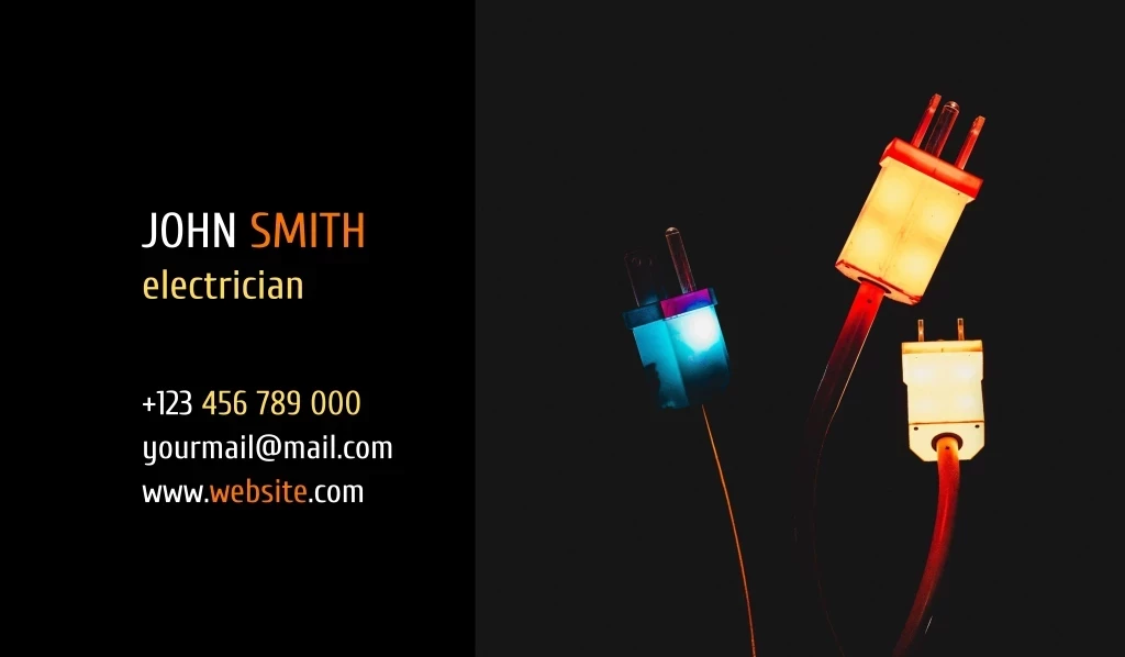 +123 456 789 000 Yourmail@mail.com Www.website.com, Electrician, John Smith Лого
