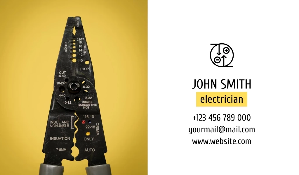 +123 456 789 000 Yourmail@mail.com Www.website.com, Electrician, John Smith Лого
