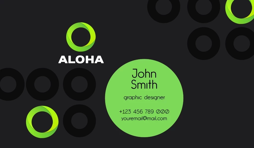 Aloha, John Smith, Graphic Designer, +123 456 789 000, Youremail@mail.com Лого