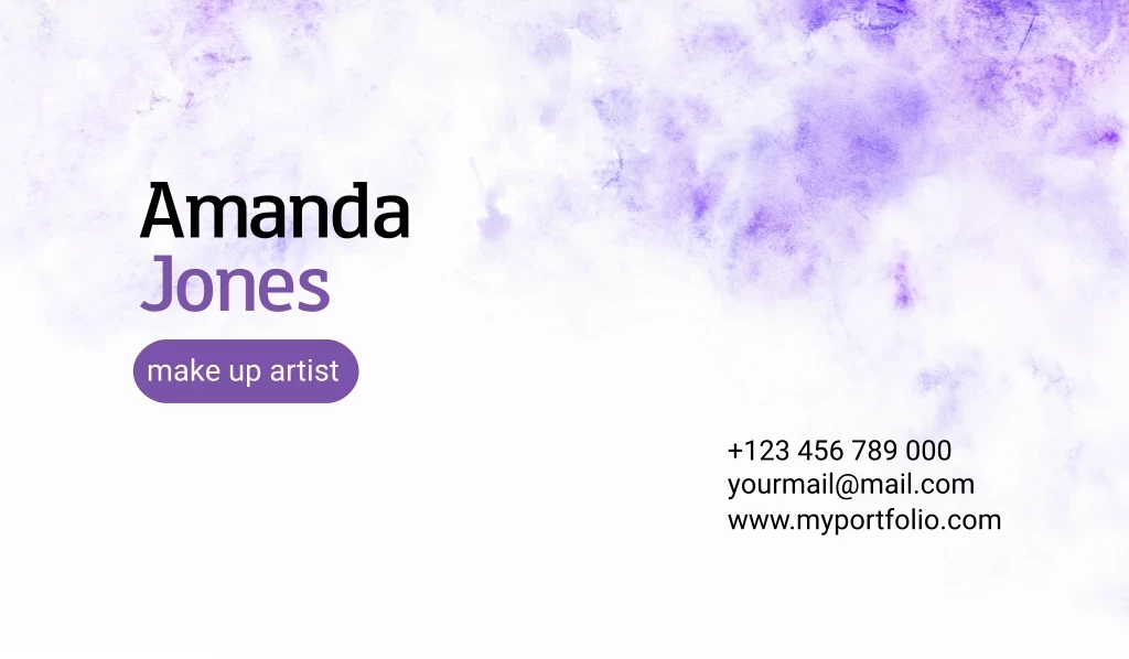 Amanda Jones, Make Up Artist, +123 456 789 000, Yourmail@mail.com, Www.myportfolio.com Лого