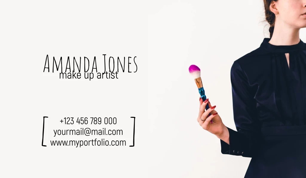 +123 456 789 000 Yourmail@mail.com Www.myportfolio.com, Make Up Artist, Amanda Jones Лого